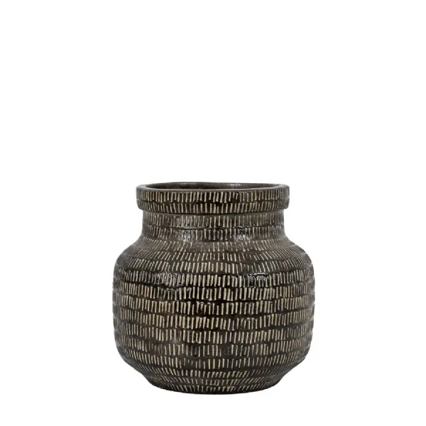 Sgraffito Vase Wide Black 200x200x200mm