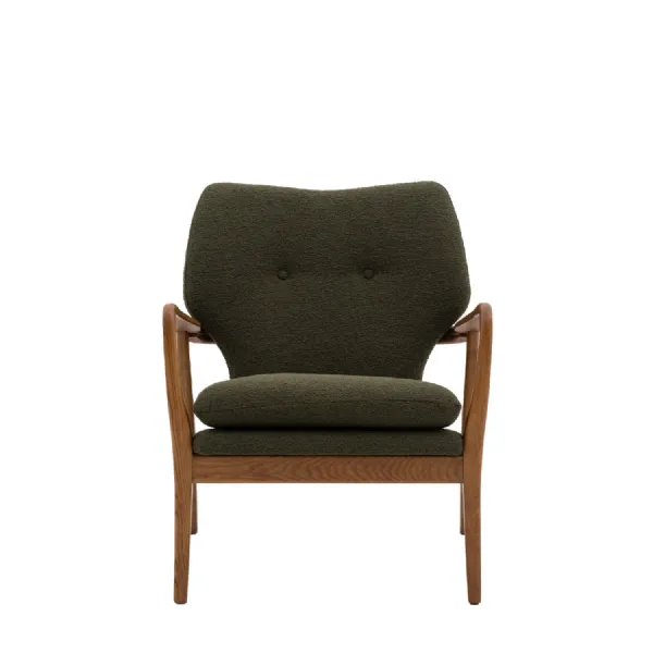 Oak Frame Armchair In Green Boucle