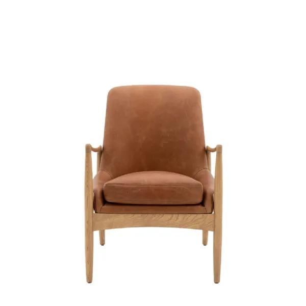 Oak Framed Brown Leather Armchair
