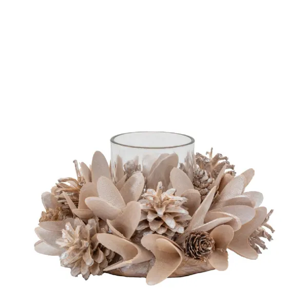 Blush Cone And Floral Tealight Holder 180x180x85mm