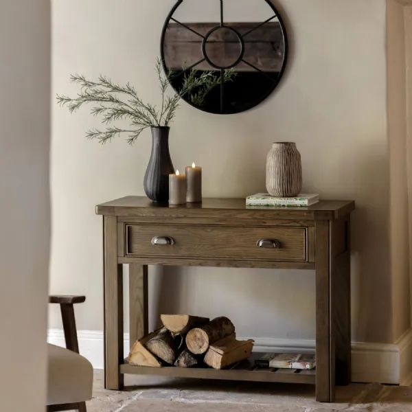 Natural Dark Oak 1 Drawer Small Console Table with Lower Shelf