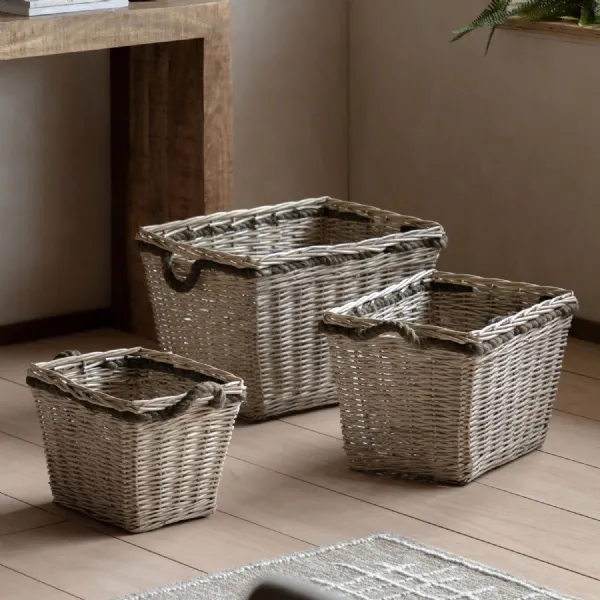 Natural Willow Rope Woven Log Basket Set of 3