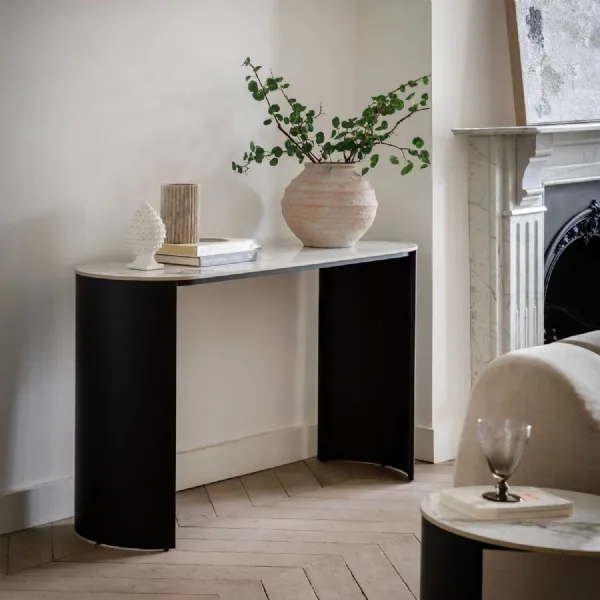 White Marble Top Console Table with Matt Black Legs