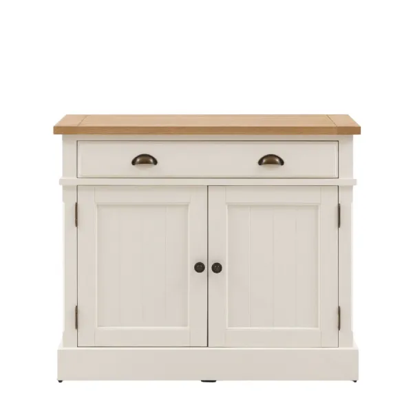 White Wooden 2 Door 1 Drawer Small Sideboard with Oak Top