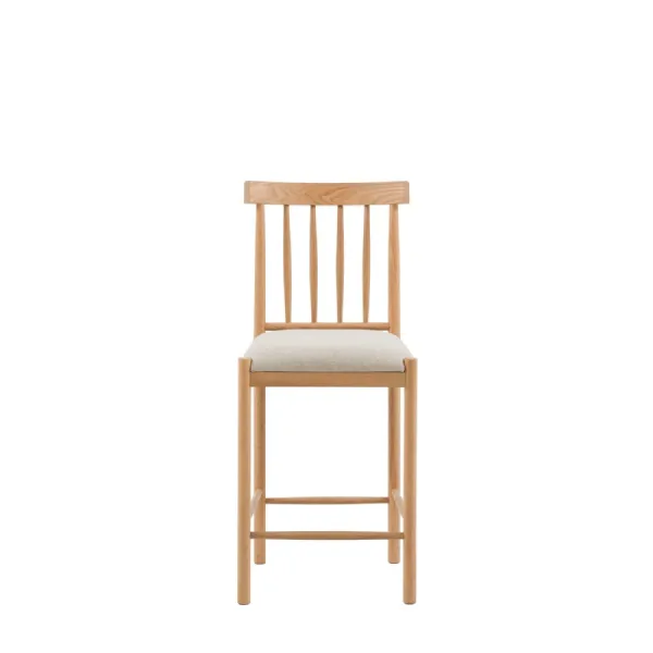 Natural Oak Farmhouse Style Bar Stool with Padded Seat