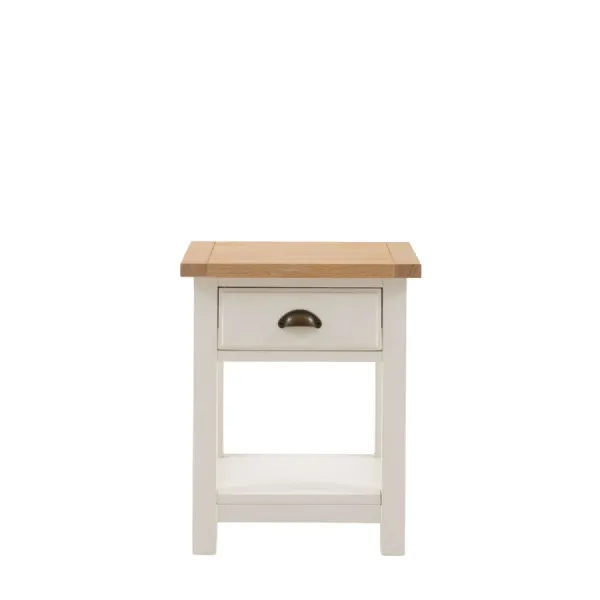 White Wooden 1 Drawer Bedside Table Nightstand Oak Top