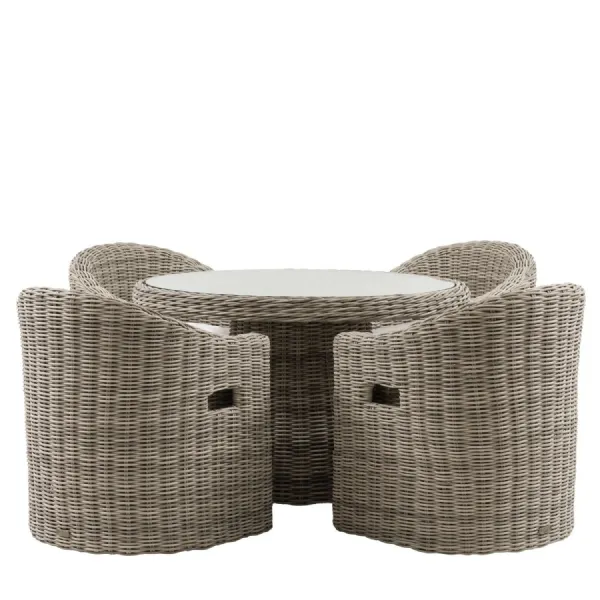 Natural Poly Rattan 4 Seater Small Round Dining Set