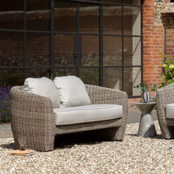 Grey Woven Wicker Outdoor Curved 2 Seater Sofa