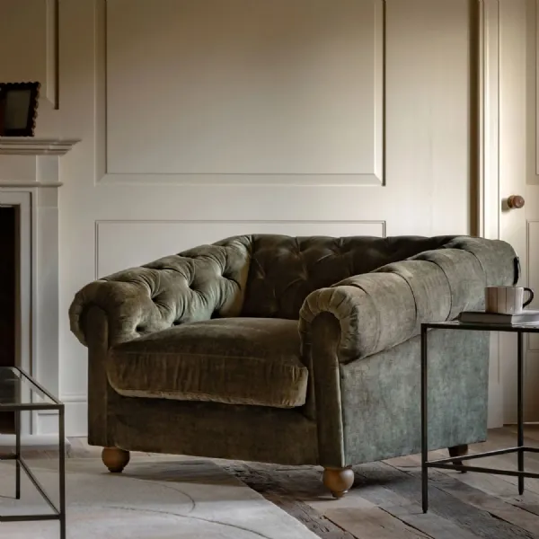 Celine Olive Fabric Buttoned Back Chesterfield Armchair