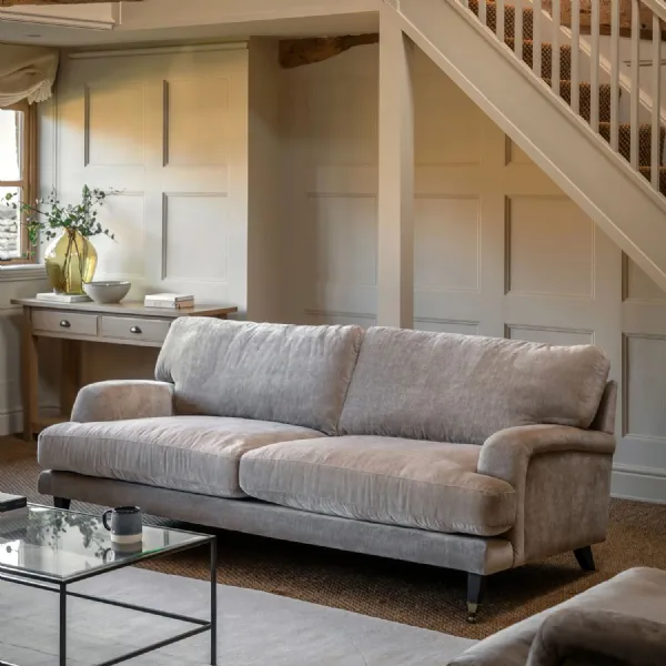 Celine Husk Fabric 3 Seater Sofa with Brass Castor Legs