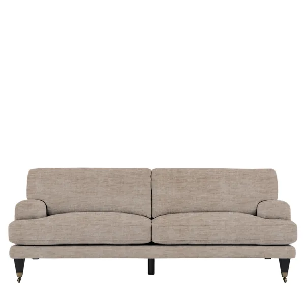 Celine Husk Fabric 4 Seater Standard Sofa Brass Castor Legs