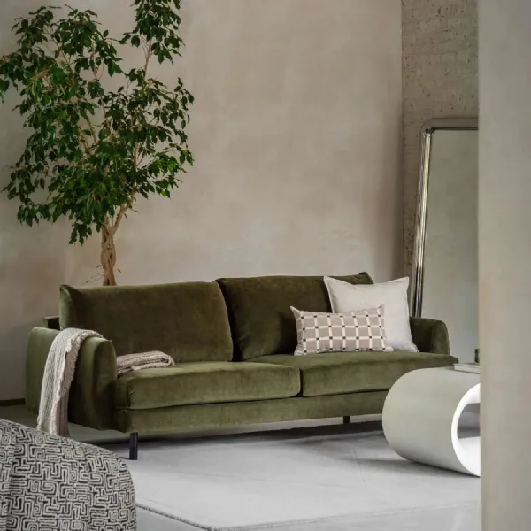 Verona Seaweed Green Fabric 4 Seater Sofa with Metal Legs