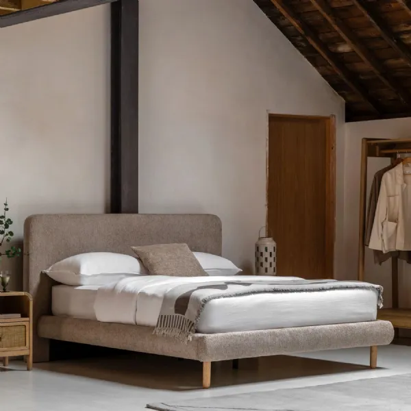 Mikah Wicker Fabric 4ft6in Double Bedstead Curved Headboard