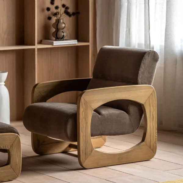 Verona Sepia Fabric Armchair with Ash Wooden Frame
