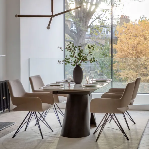 Marble Effect 1.6m Extending Oval Dining Table Black Base