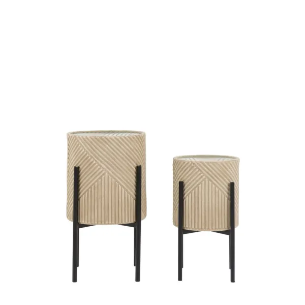 Arta Metal Planters Stone and Black Set of 2