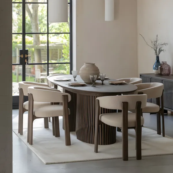 Walnut Wood 200cm Large Extending Oval Slatted Dining Table