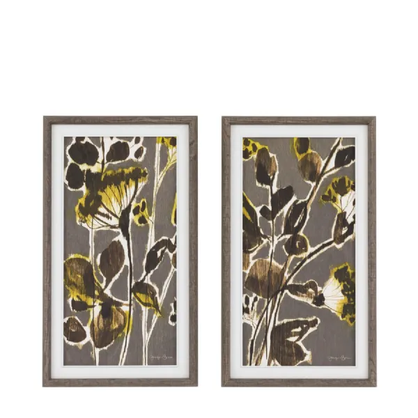 Botanical Leaf Pattern Set of 2 Canvas Art Wooden Framed