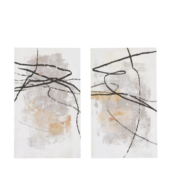 3D Relief Lines on White Canvas Set of 2 Wall Art