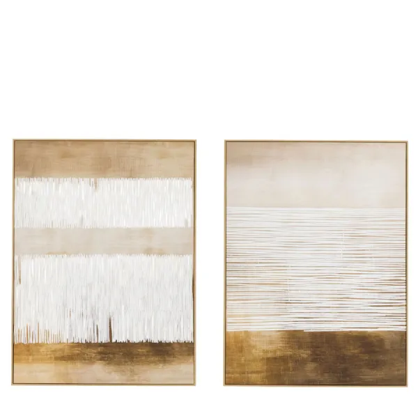 3D Relief Lines Set of 2 Small Canvas with Golden Backround