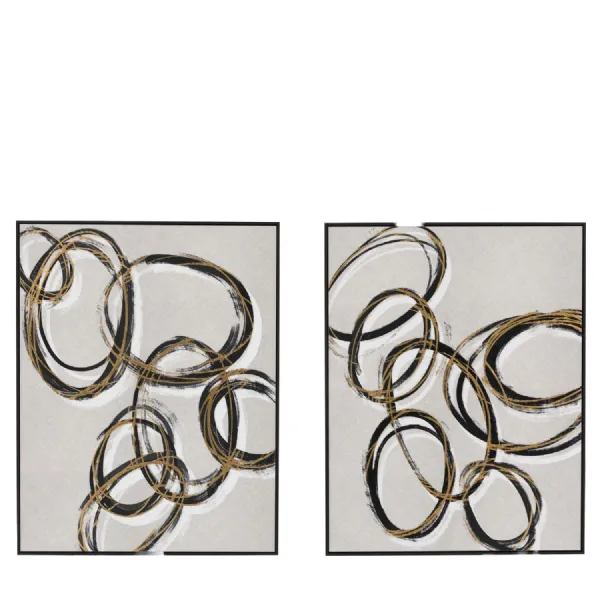 Grey Circular Forms Canvas Set of 2 with Gold Accents