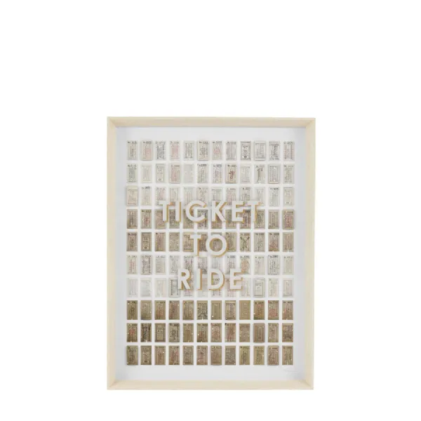Beige Ticket Design Wall Art with Angled Shadow Box Frame