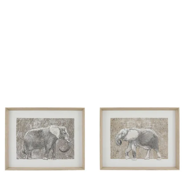 Grey Elephants Set of 2 Wall Art with Gold Leaf Frame