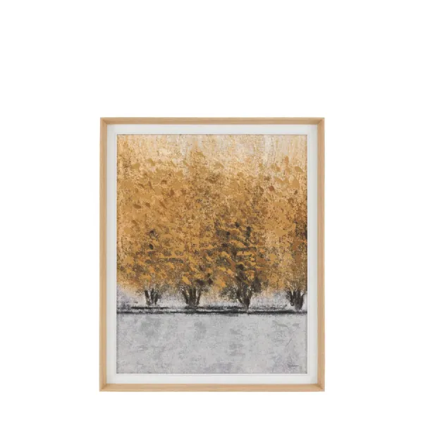 Brown Row of Trees Canvas Wall Art with Oak Frame