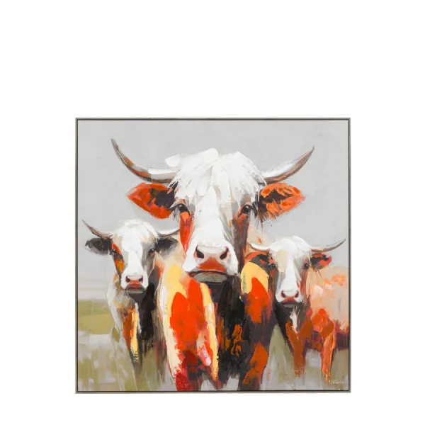 Red Moo Crew Hand Painted Canvas Wall Art Wooden Framed