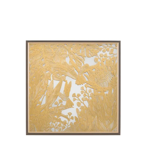 Gold Tropical Motifs and Hummingbirds Wall Art Bronze Frame