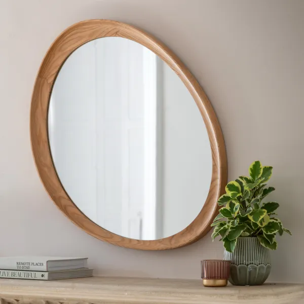 Natural Oak Pebble Shaped Large Wall Mirror