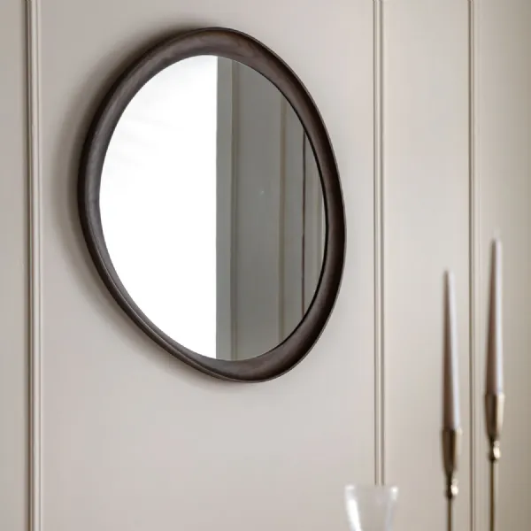 Walnut Texture Oak Wall Mirror with Pebble Shaped
