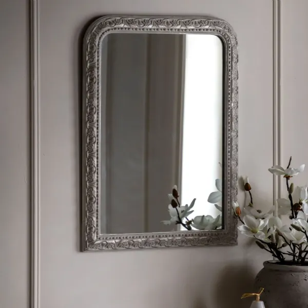 Silver Grey Wood Arched Wall Mirror Ornate Frame
