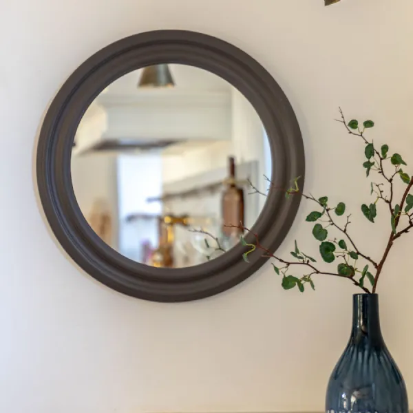 Charcoal Wood Small Round Wall Mirror with Moulded Frame