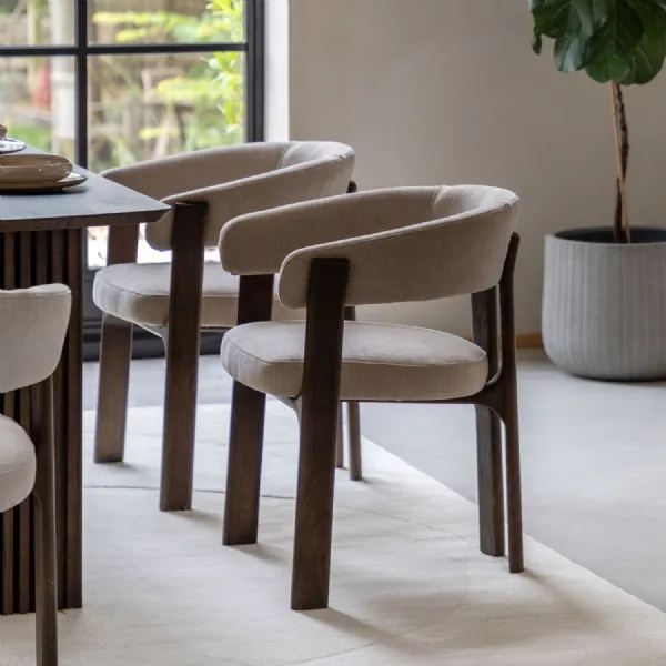 Natural Fabric Dining Chair with Charcoal Wood Framed