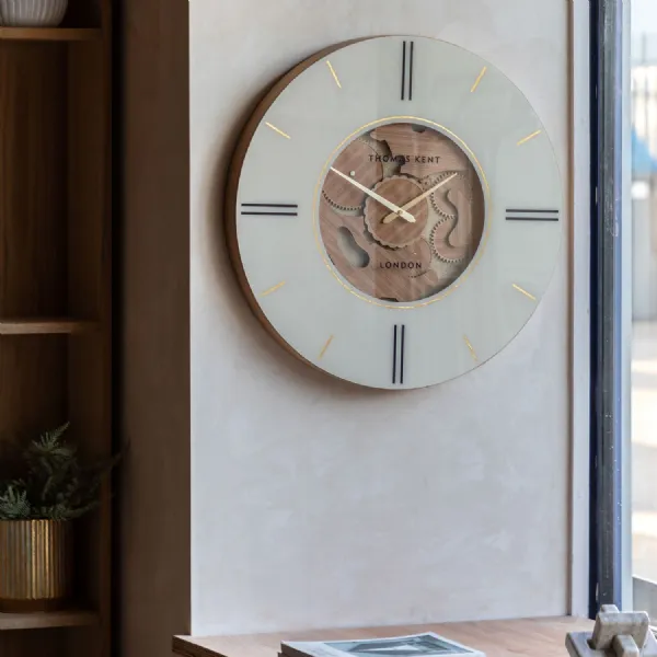 Oak Cog Design Round Analog Wall Clock with Gold Accents