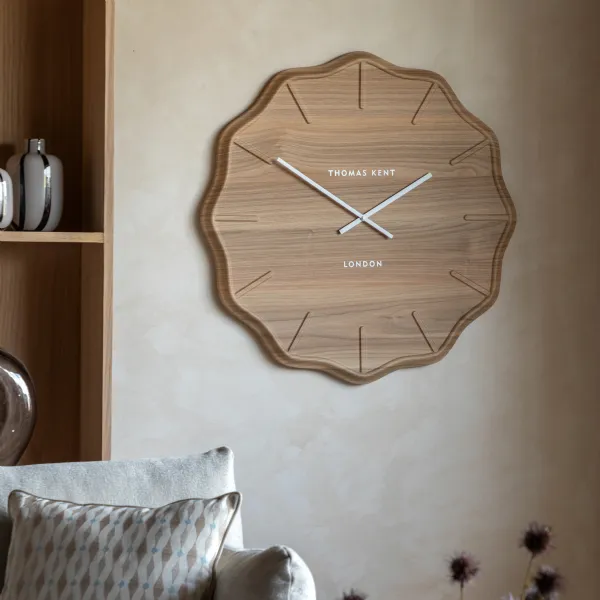 Light Cedar Wave Design 28in Wall Clock Wooden Face