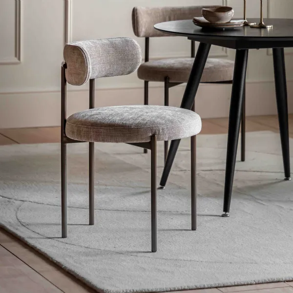 Natural Fabric Curved Back Dining Chair with Black Legs