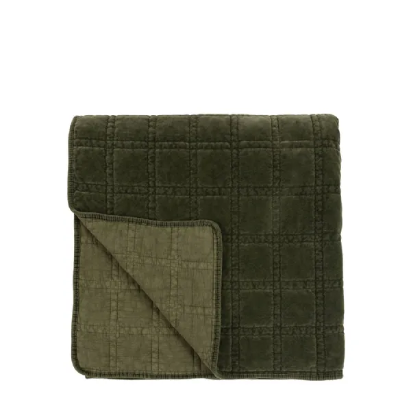 Velvet Quilted Bedspread Olive