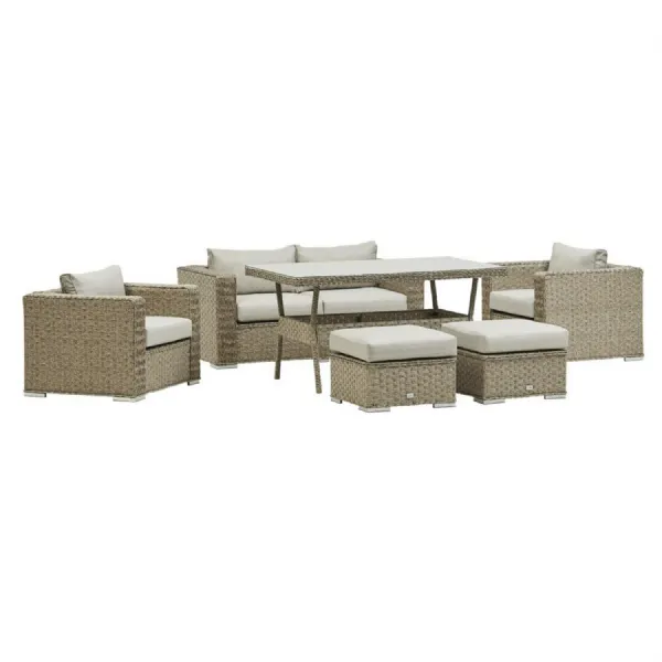 Homely Rattan Sofa Dining Set in Natural