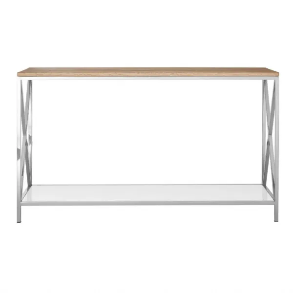 Polished Stainless Steel Mirrored Wood Top Console