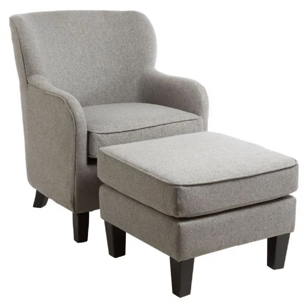 Contemporary Grey Fabric Chair And Footstool