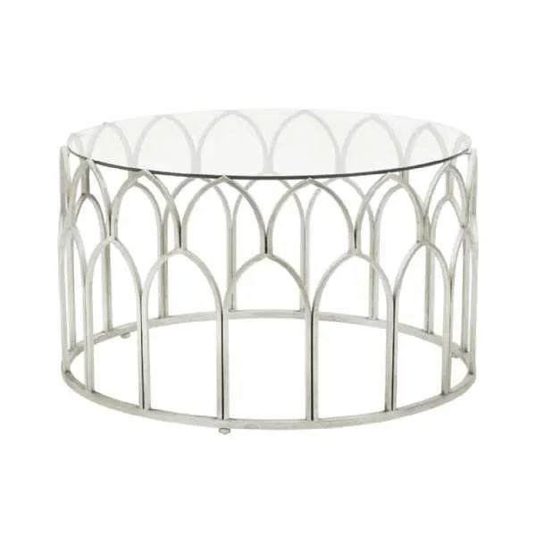 Round Glass Silver Leaf Metal Coffee Table