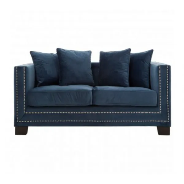 Blue Modern Studded Sofa 2 Seat