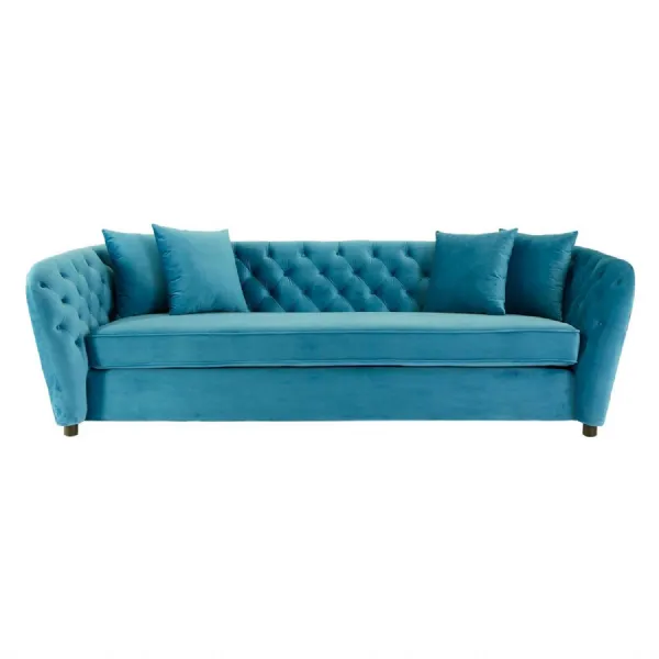 Contemporary 3 Seat Cyan Velvet Sofa