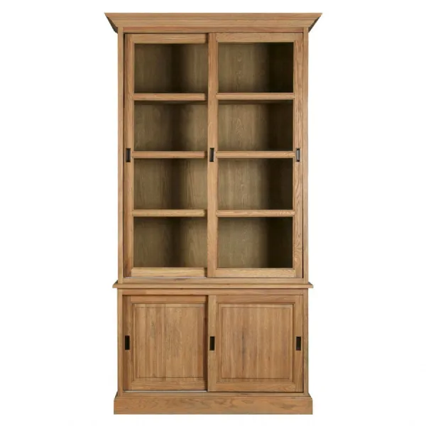 American Oak Glazed Sliding Door Bookcase