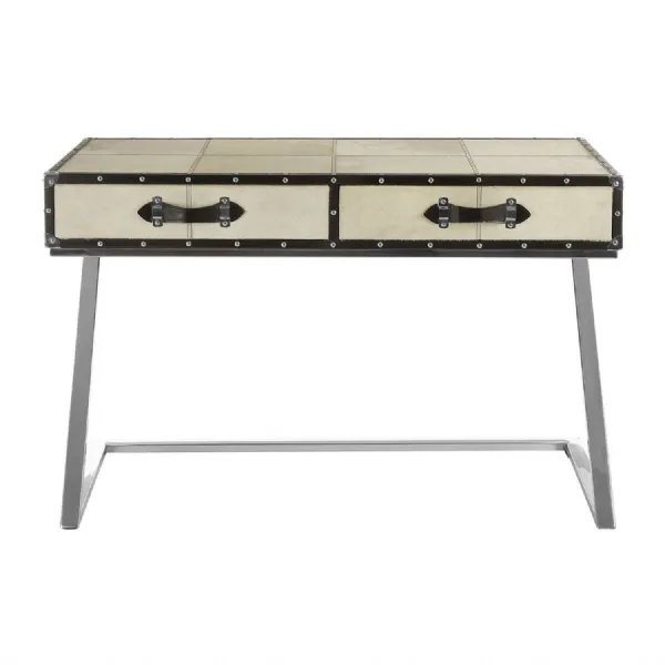Stainless Steel 2 Drawers Leather Console