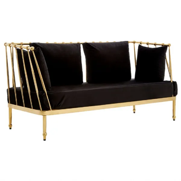 Novo Gold Frame And Black Velvet 2 Seat Sofa