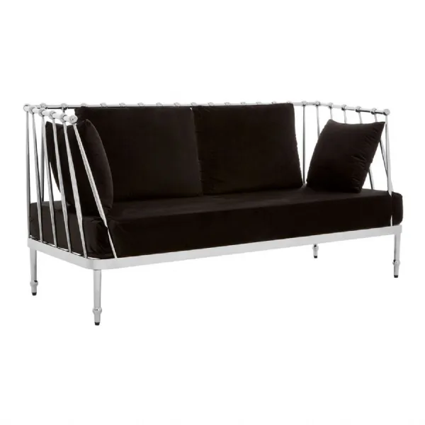 Novo Silver Frame And Black Velvet 2 Seat Sofa