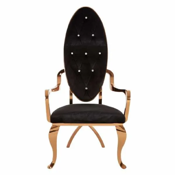 Modern Novara Black Velvet Metal Rose Gold Baroque Occasional Chair